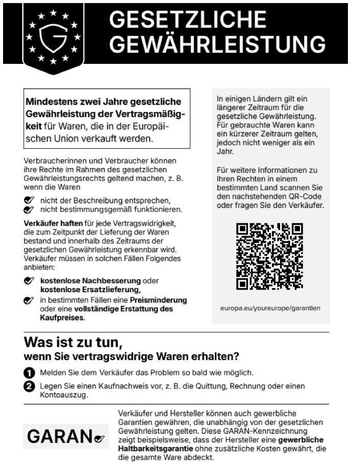Details f�r Gew�hrleistung und Garantie