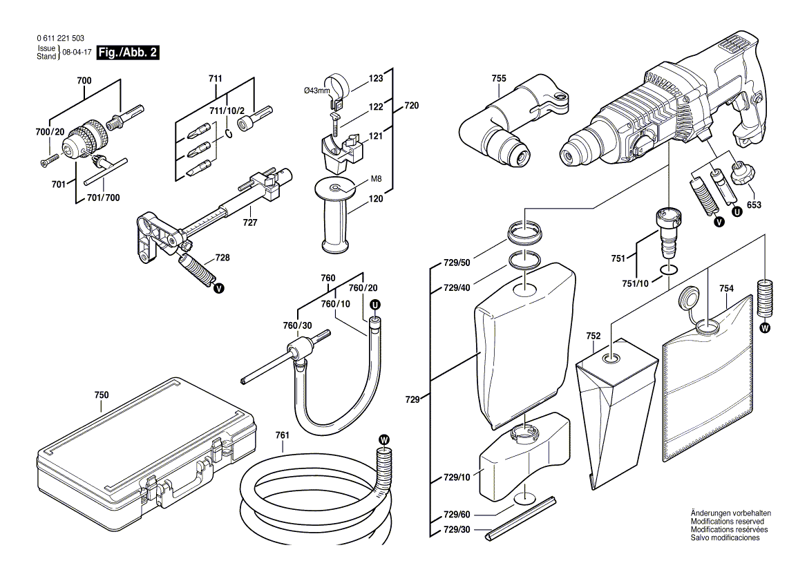 BOSCH Zusatzhandgriff Ø43 MM Ersatzteile für DBH 740, UBH 2/20 S